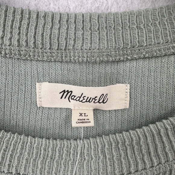 Madewell Rib Knit Top Womens XL Green Thermal Ribbed Asymmetrical Long Sleeve - Picture 4 of 7
